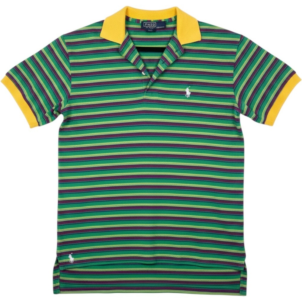 Polo‎ Ralph Lauren Vintage Striped Polo Shirt Green Yellow Red Blue M/L